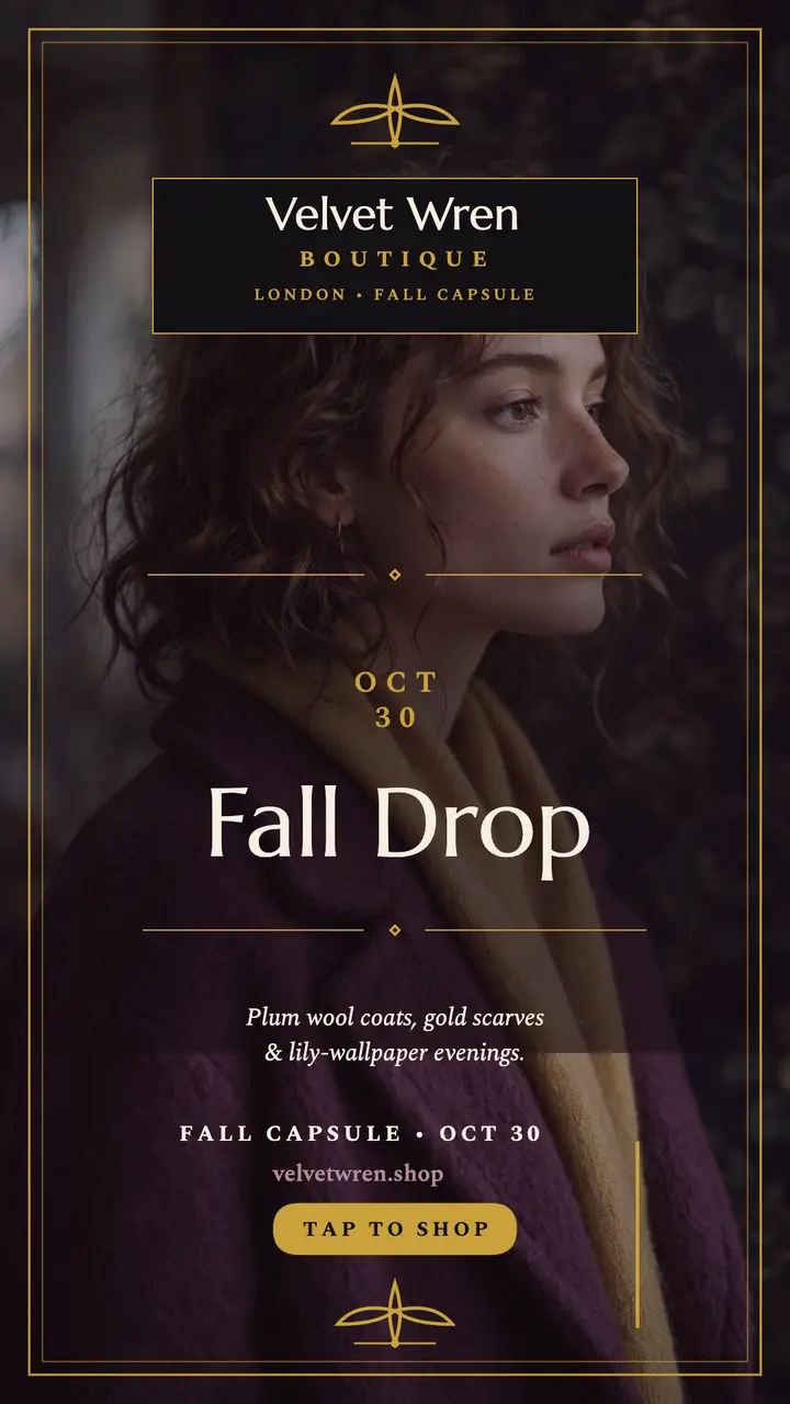 Velvet Wren fall drop boutique story template