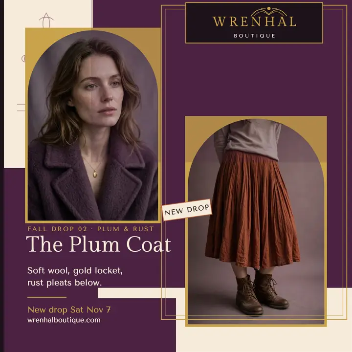 Wrenhal Boutique plum coat launch post template