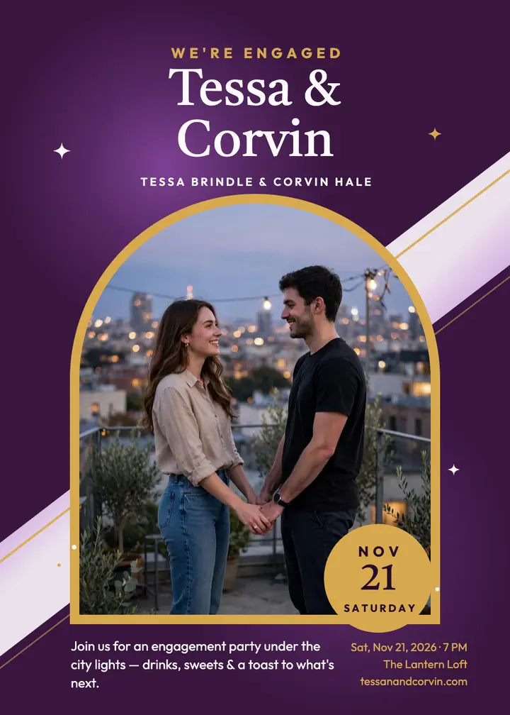 Tessa and Corvin plum engagement invitation template