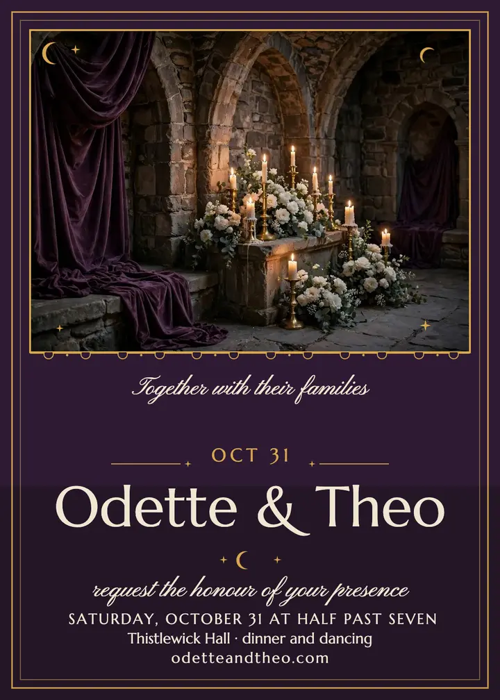 Plum moon Halloween wedding invitation template