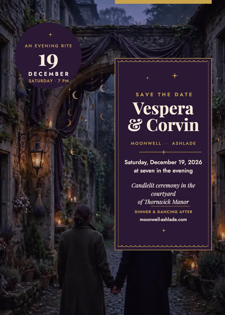 Vespera and Corvin moon wedding save the date template