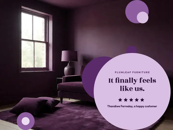 Plum velvet sofa review slide, color drench template