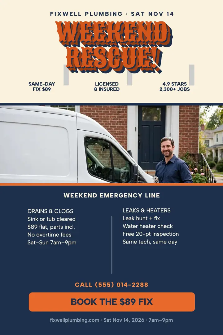 Fixwell weekend rescue block poster template