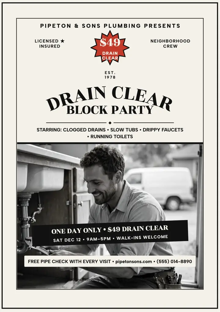 Pipeton block party plumber flyer template