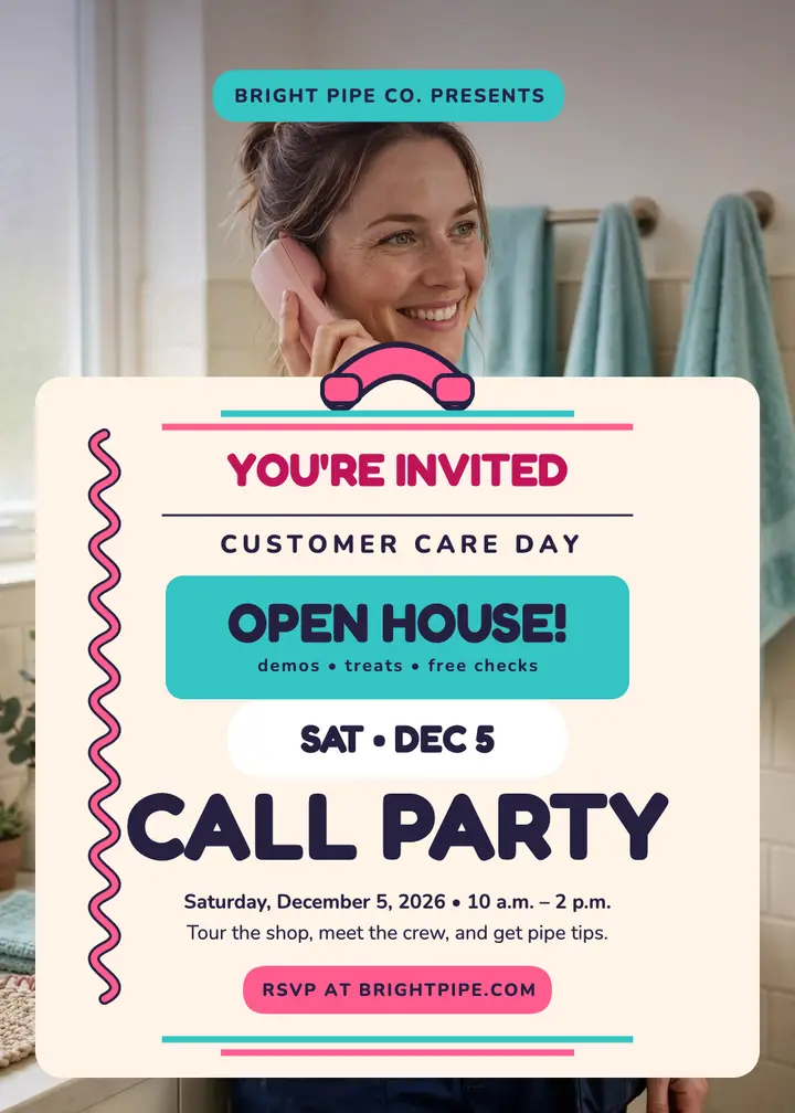 Bright Pipe open house call party invitation template