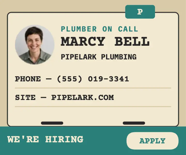 Pipelark plumber contact hiring card template
