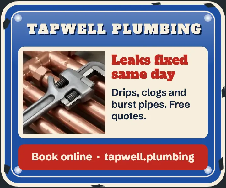 Tapwell Plumbing enamel tin sign ad template