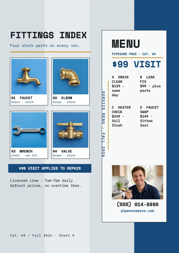 Pipesure Pros service menu flyer template