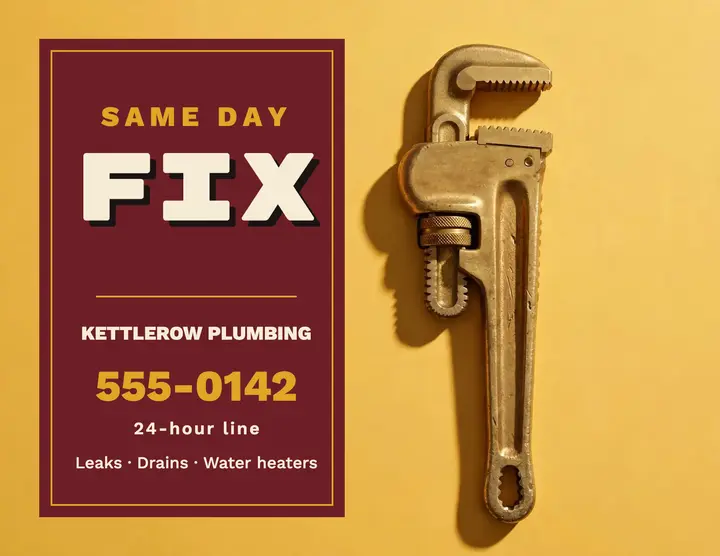 Kettlerow Plumbing same-day repair flyer: plumber flyer template