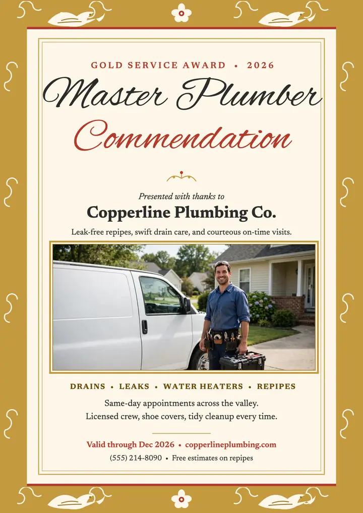 Copperline master plumber commendation flyer template