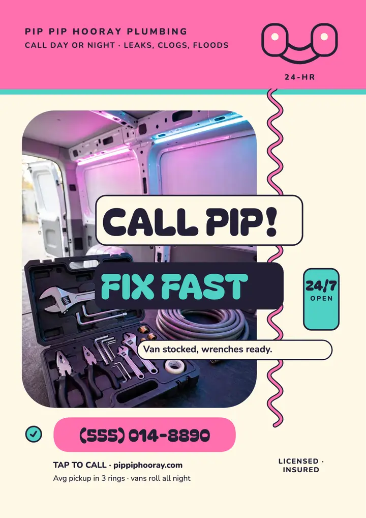 Pip Pip Hooray 24-hour plumber flyer template