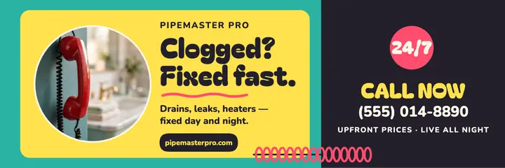 Pipemaster Pro 24-hour hotline header: plumber header template