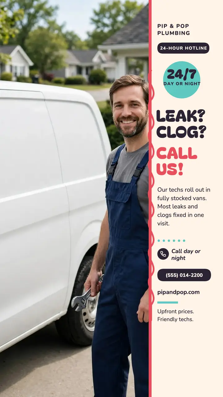 Pip and Pop 24-hour plumber story template