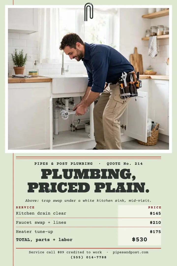 Pipes and Post plumbing quote poster: plumber quote poster template