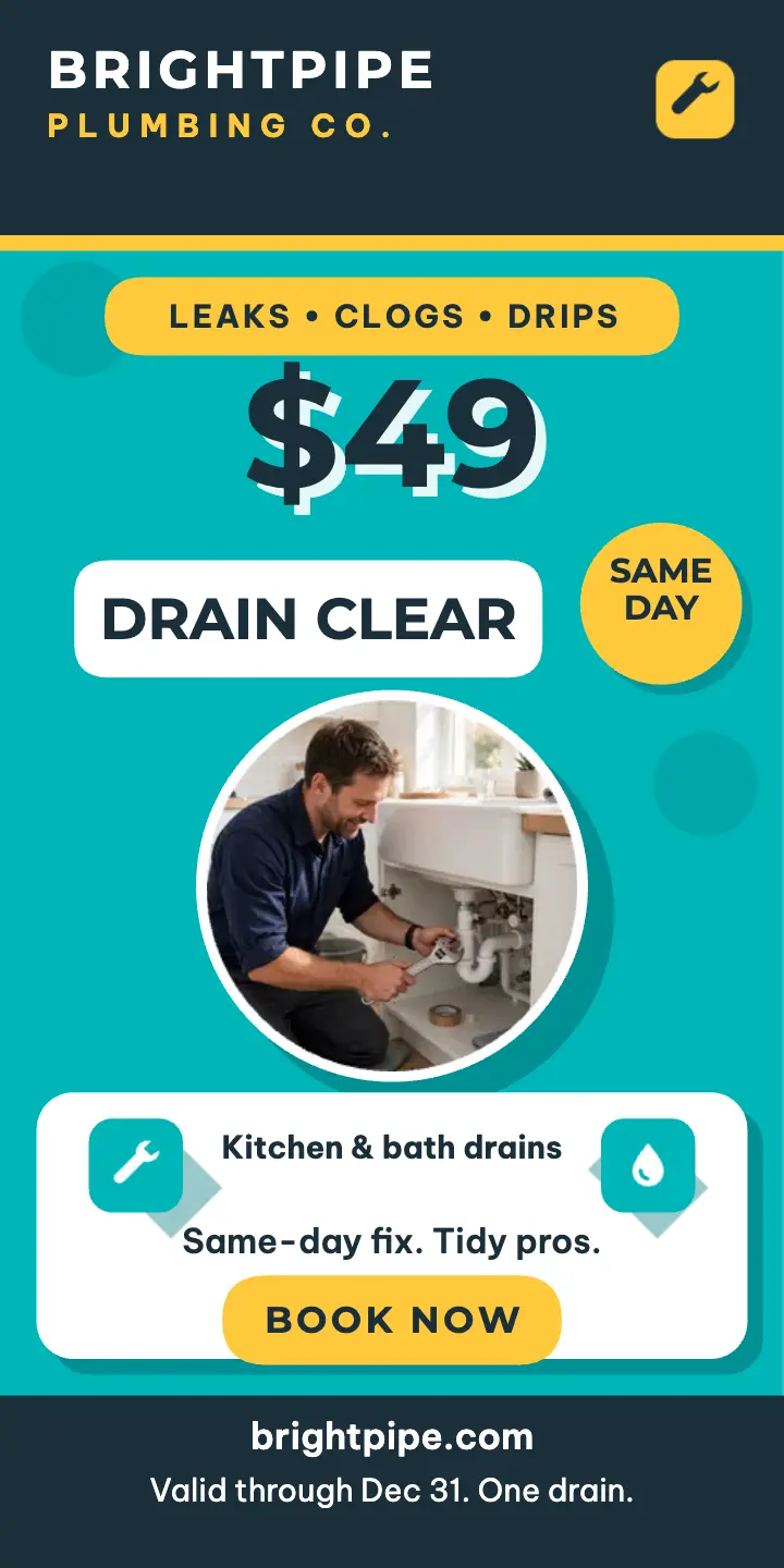Brightpipe $49 drain clear half page ad template