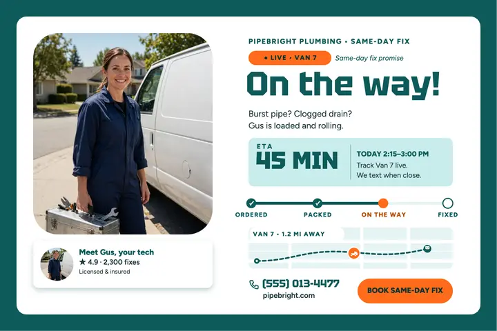 Pipebright plumber on the way tracker template