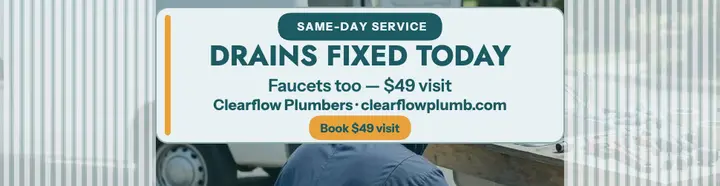 Clearflow Plumbers same-day billboard: plumber promo billboard template
