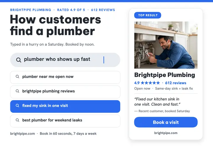 Brightpipe plumber search reviews card: plumber reviews card template