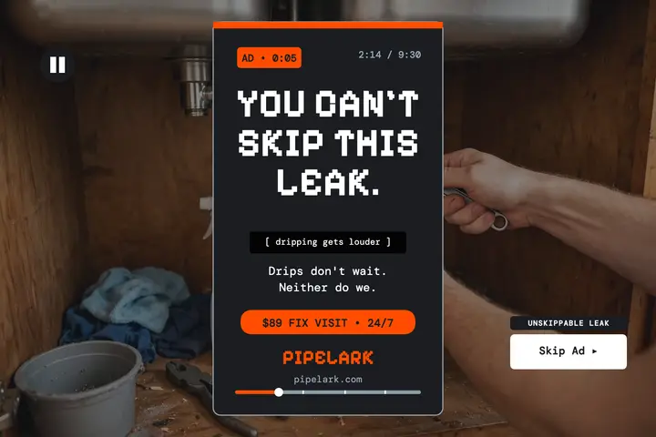 Pipelark unskippable ad postcard template