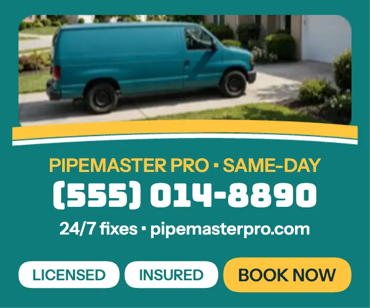 Pipemaster Pro same-day van ad: plumber ad template