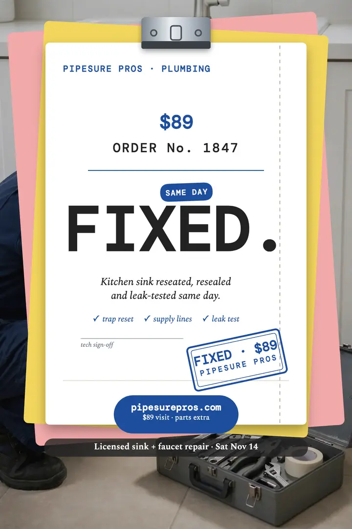 Pipesure Pros fixed sink work order poster template