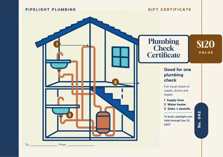 Pipelight plumbing check gift certificate: plumbing gift certificate template