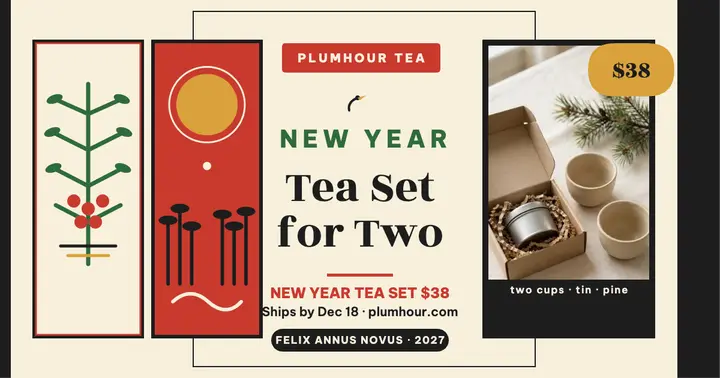 Plumhour New Year tea set hanafuda post template