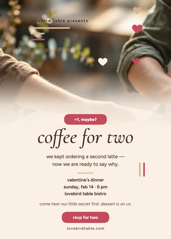 Coffee for two soft launch invitation: plus one invitation template
