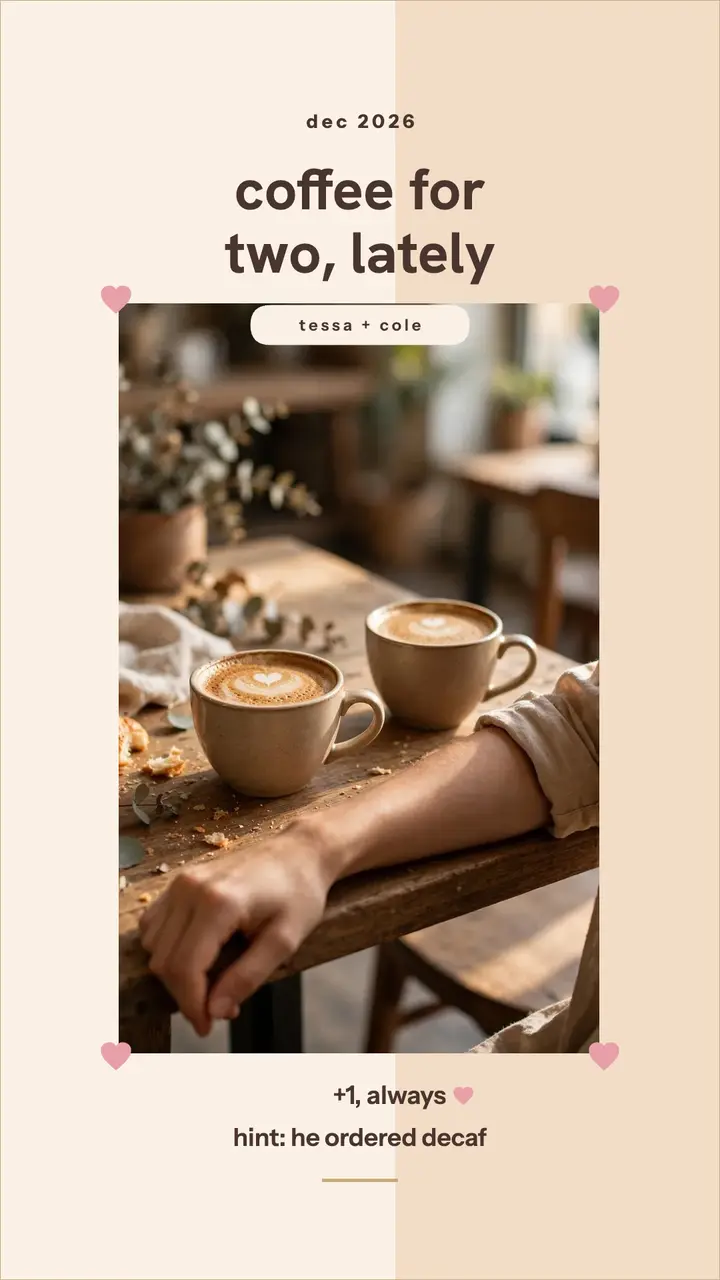 Tessa and Cole coffee soft launch story template