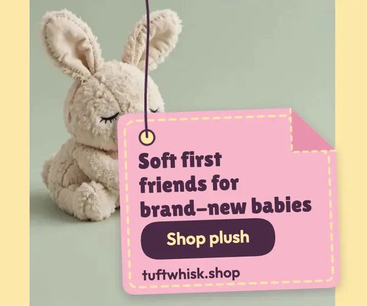 Tuftwhisk plush baby gift ad, felt tag template