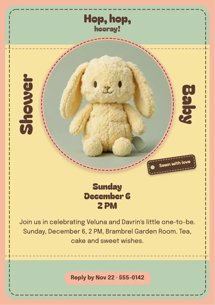 Plush bunny baby shower invitation flyer template