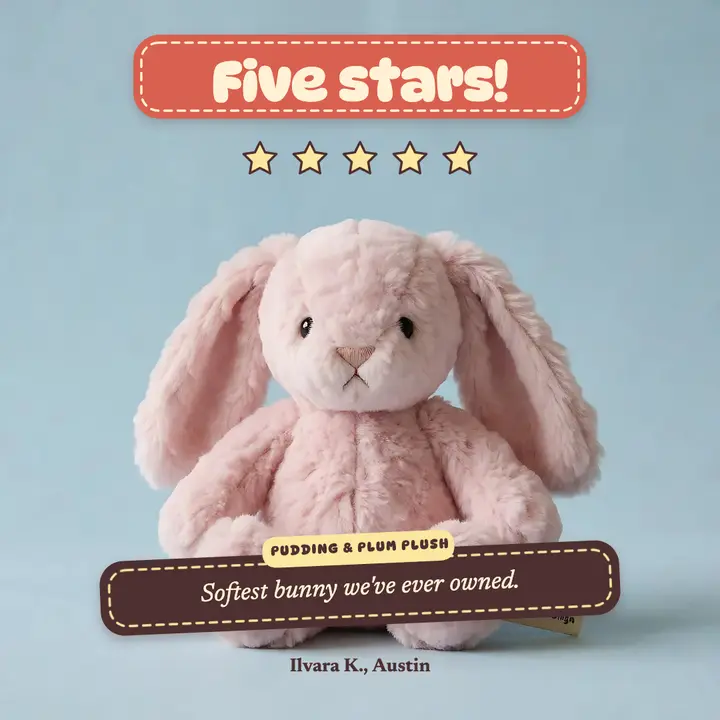 Pudding & Plum Plush five-star review post: customer review post template