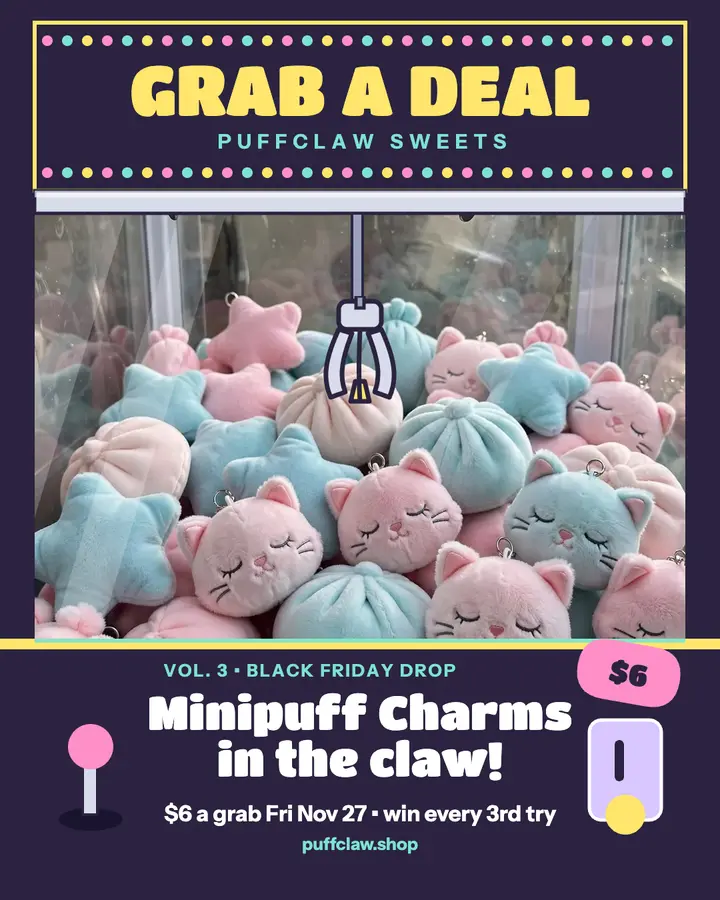 Puffclaw plush charm claw drop post template