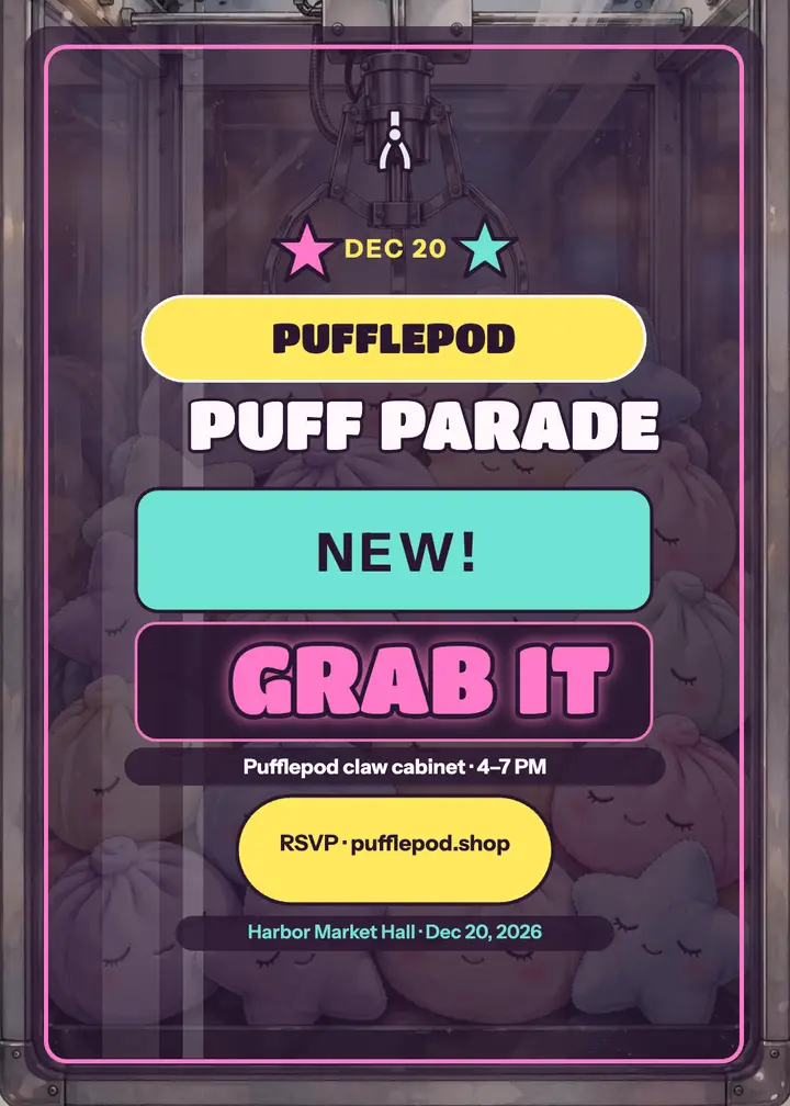 Pufflepod plush drop claw invite template