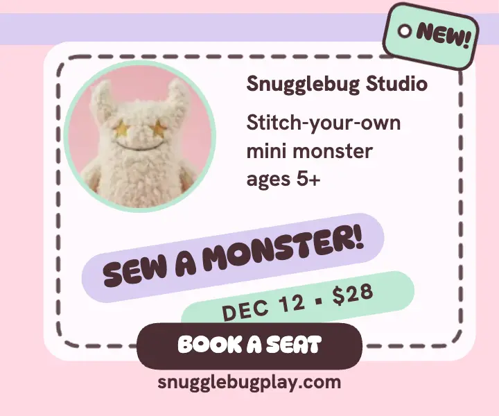 Snugglebug plush monster workshop ad: plush workshop ad template