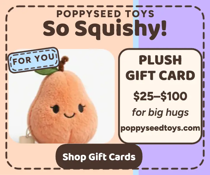 Poppyseed Toys plush gift card ad template
