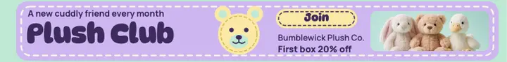 Bumblewick Plush Club leaderboard ad: plush toy subscription ad template