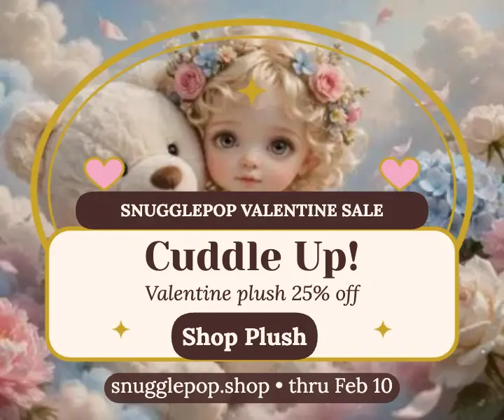 Snugglepop Valentine plush sale ad template