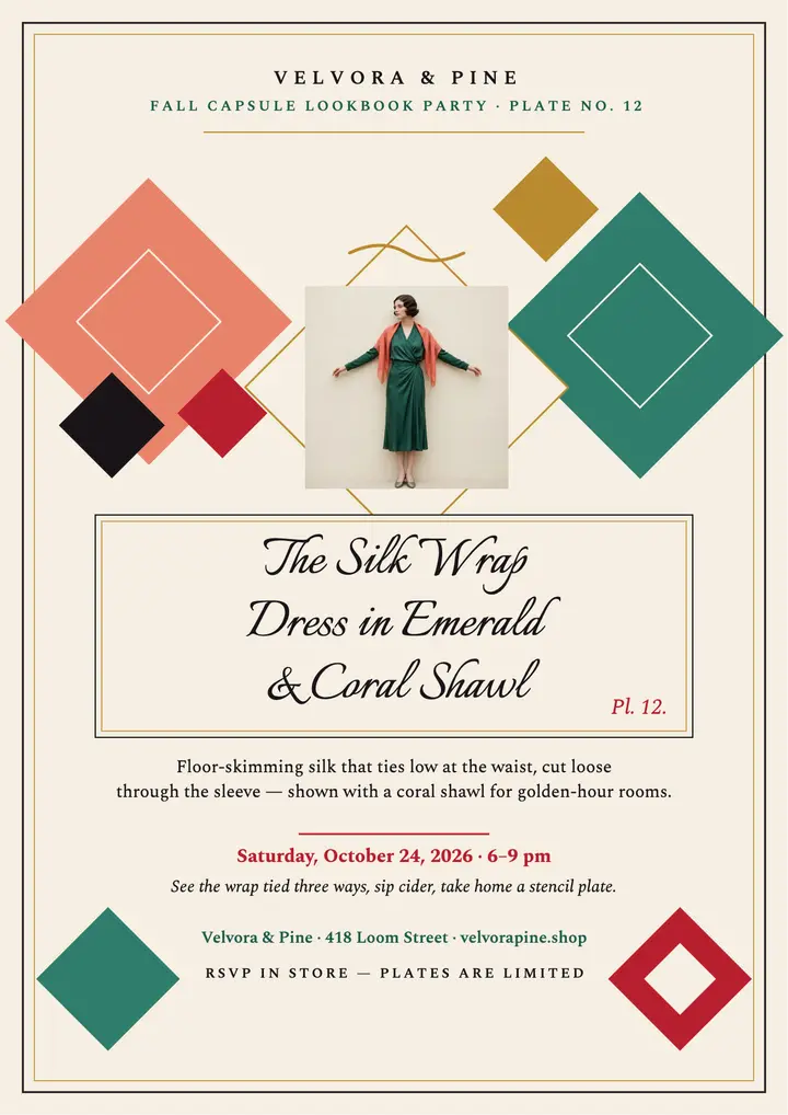 Velvora and Pine fall lookbook party flyer template
