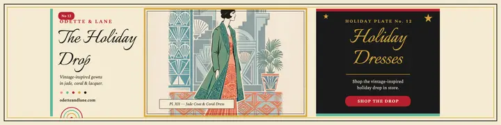 Odette and Lane holiday dresses banner template