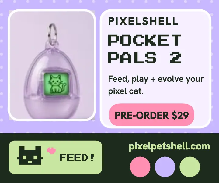 Pixelshell Pocket Pals relaunch ad: virtual pet relaunch ad template