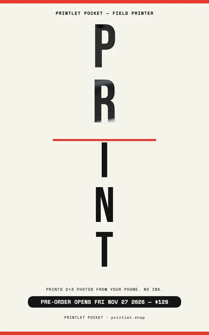 Printlet Pocket printer pre-order cover: printer pre-order cover template