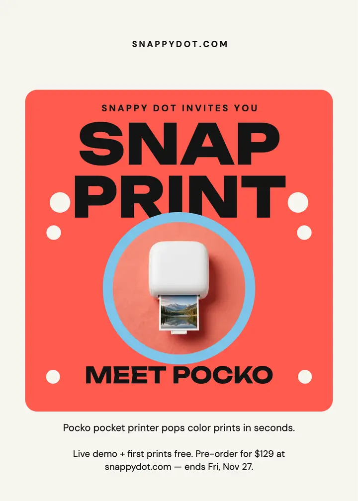 Pocko printer drop invitation template