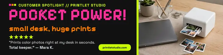 Printlet Studio pocket printer spotlight banner template