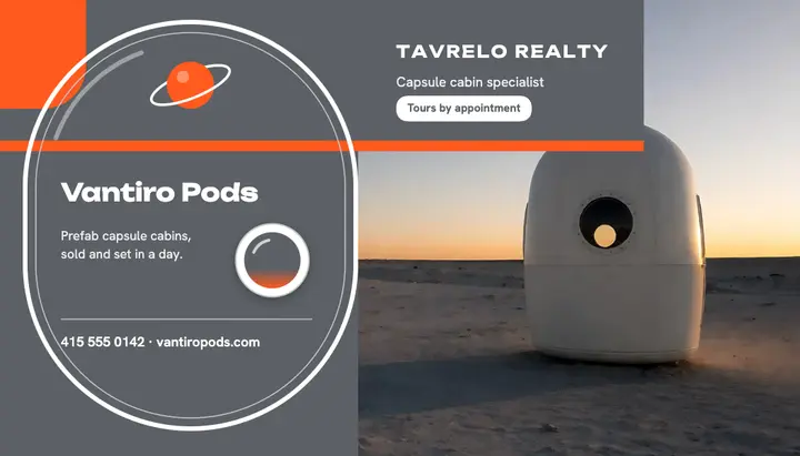 Capsule cabin agent business card, space-age pod template