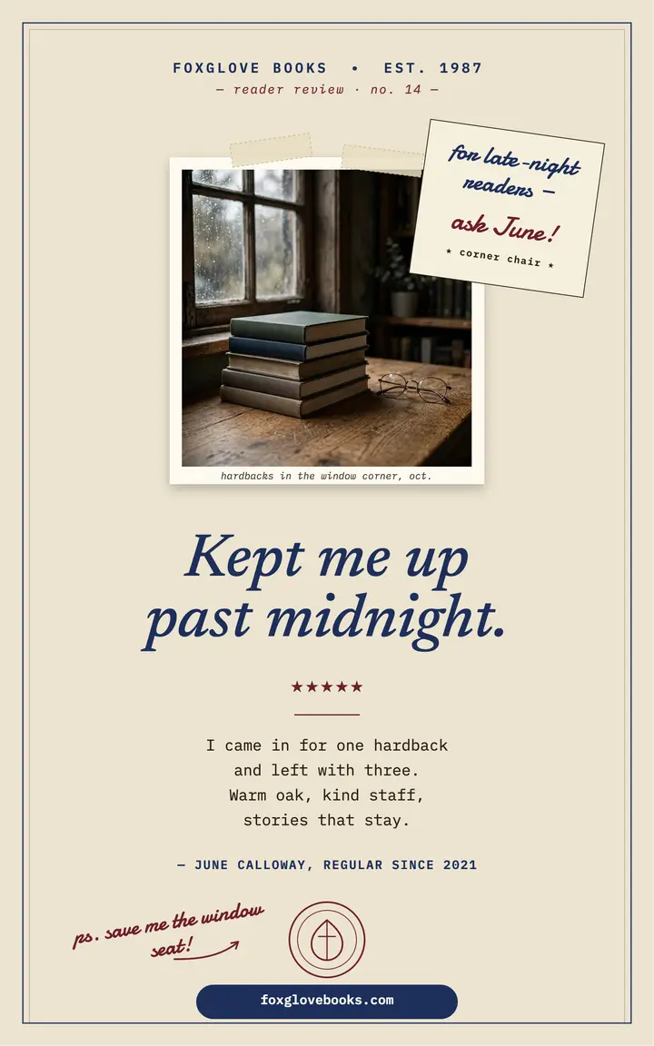 Foxglove Books reader review card template