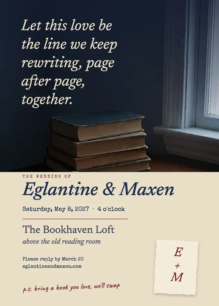 Poetry lovers wedding invitation, poetcore: poetry lovers wedding invitation template