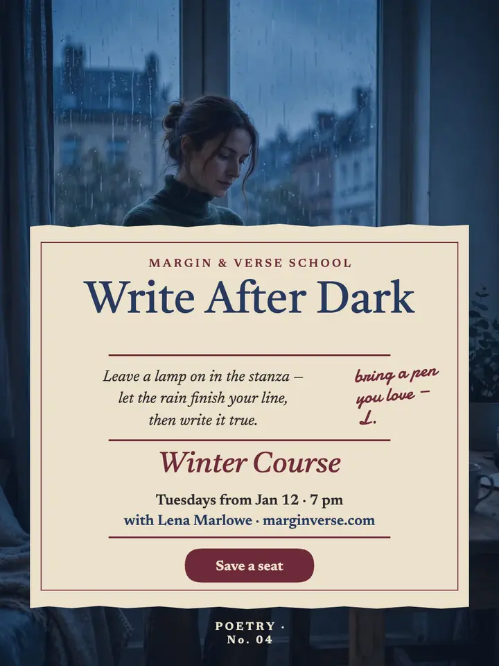 Margin and Verse evening poetry course poster template