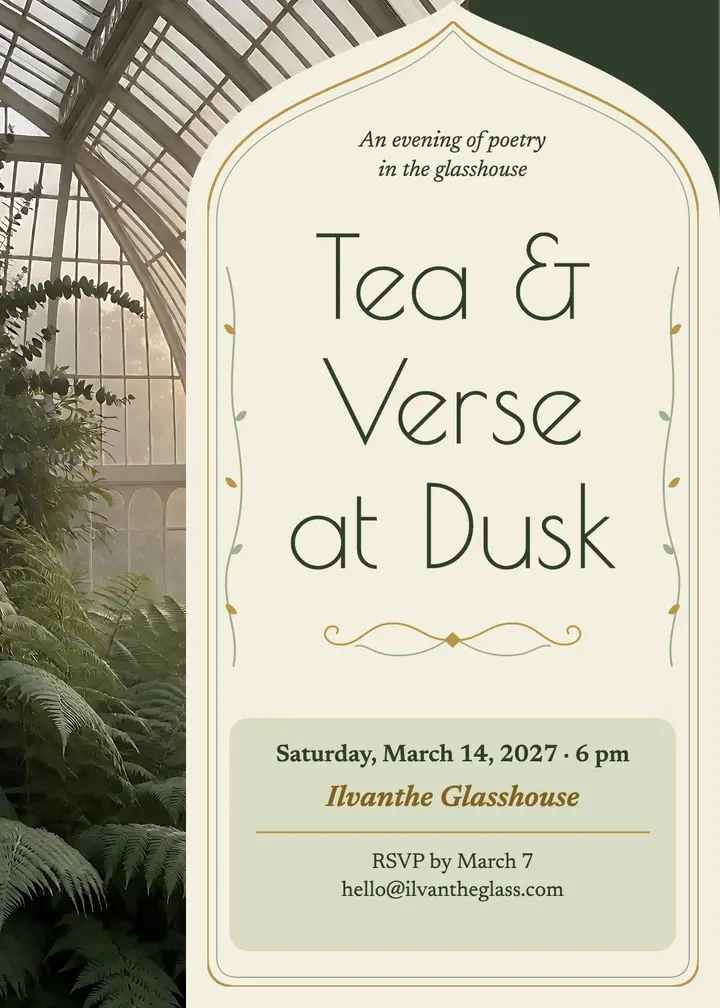 Tea and verse at dusk glasshouse invitation template