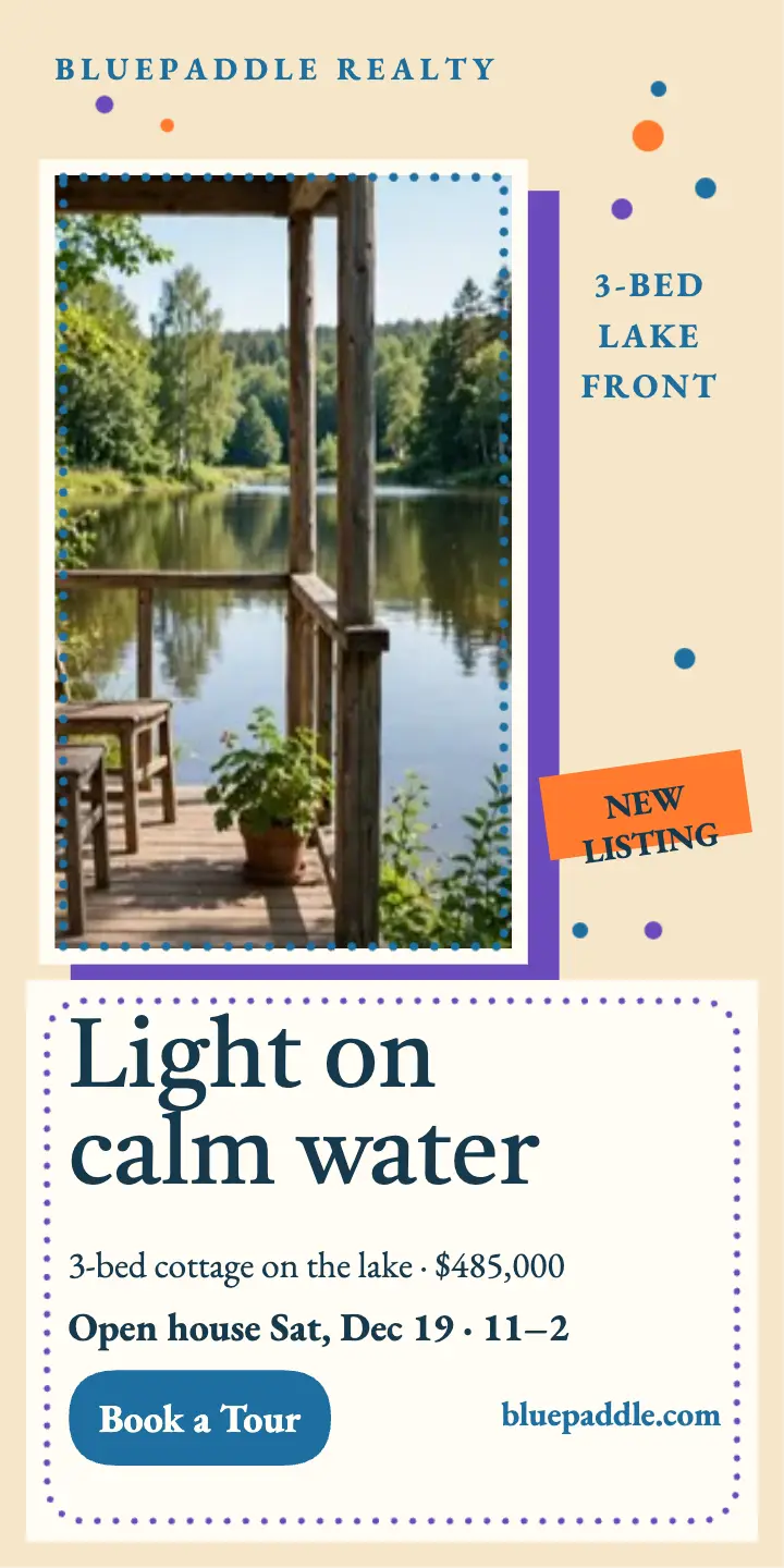 Bluepaddle lake cottage half page ad template